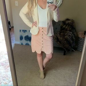 Pink Scalloped Suede Skirt